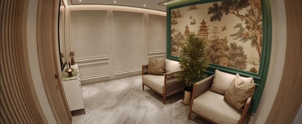 Salon de repos avec fresque thaïlandaise
