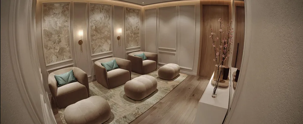 Espace des pieds avec fauteuils et poufs